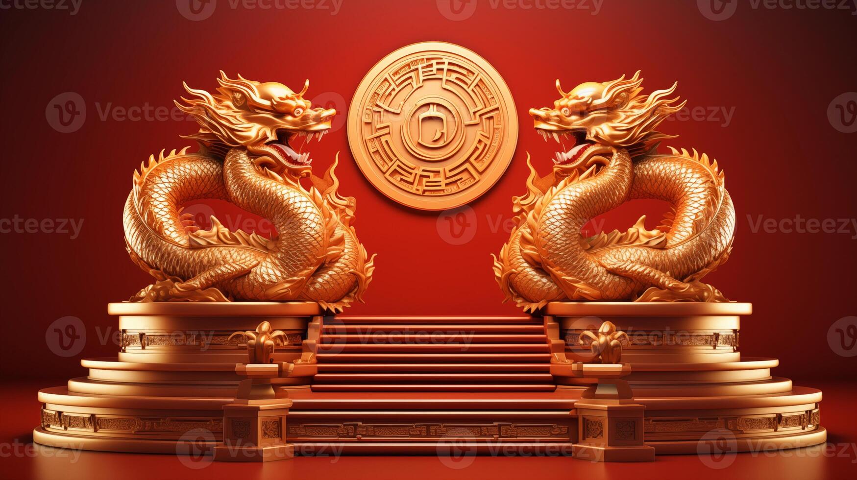 AI generated Chinese new year and golden dragon year podium photo