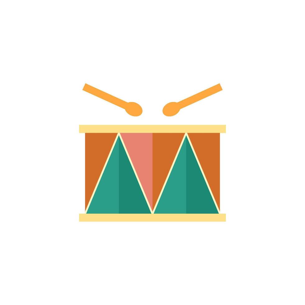 Drum icon in flat color style. Music percussion Christmas decoration celebration vector