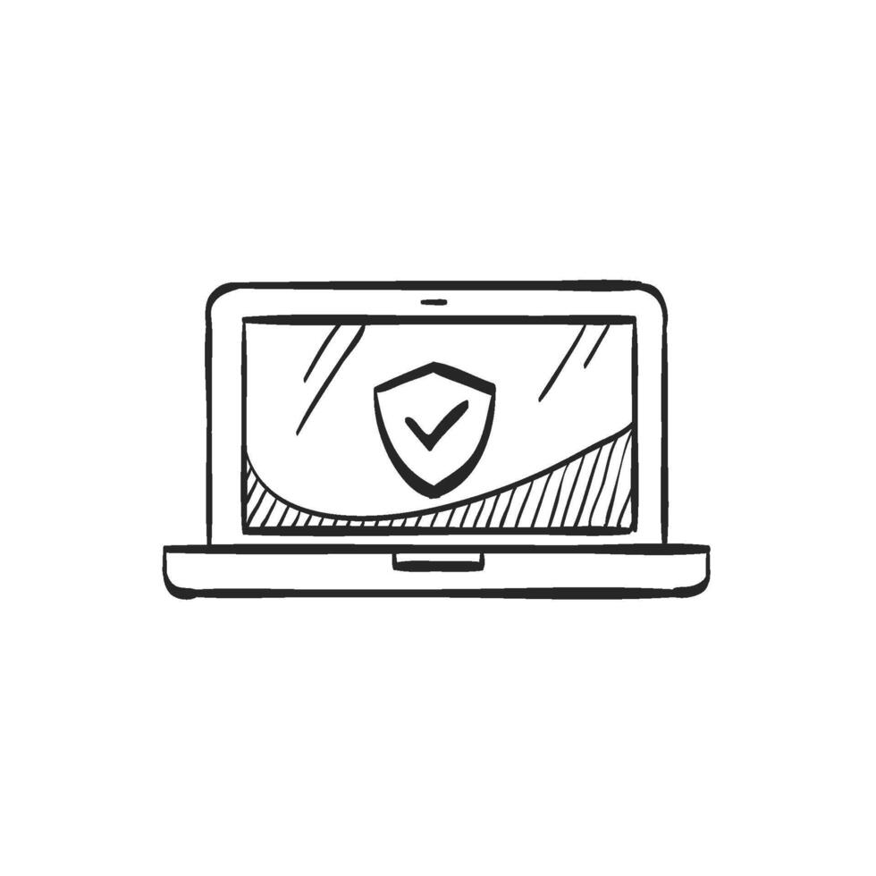 Hand drawn sketch icon laptops antivirus vector