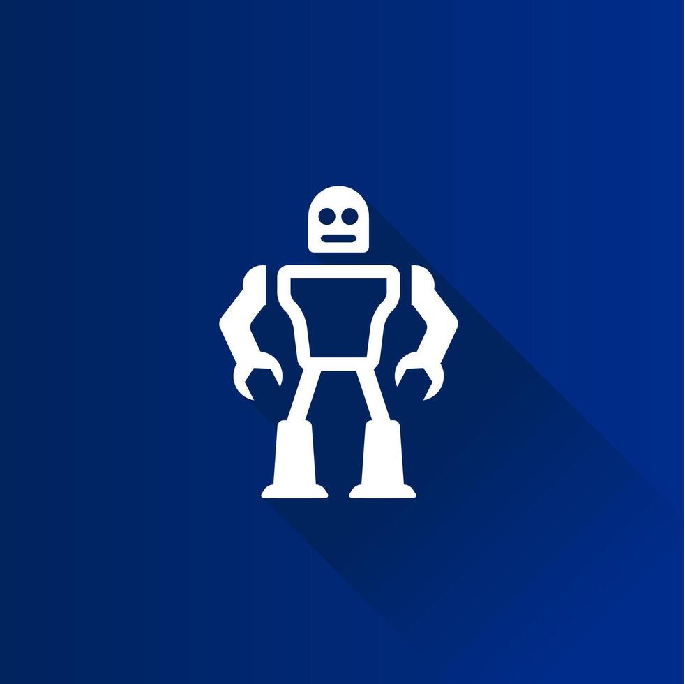 Toy robot flat color icon long shadow vector illustration
