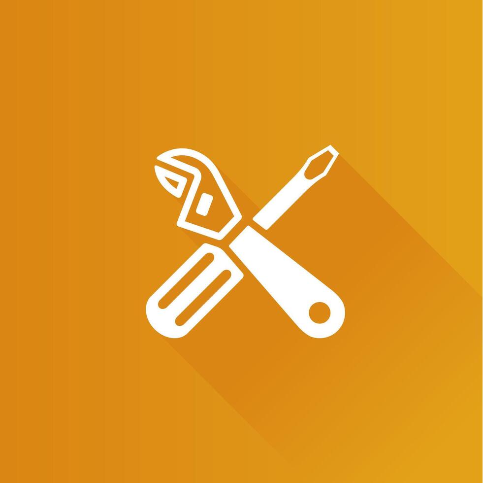 Mechanic tools flat color icon long shadow vector illustration