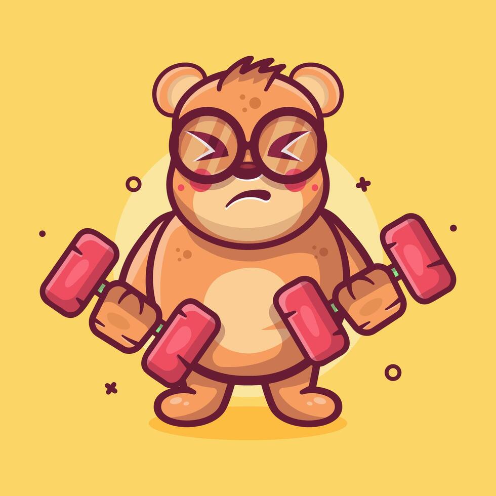 cute bear animal character mascot doing bodybuilding using dumbbell isolated cartoon vector