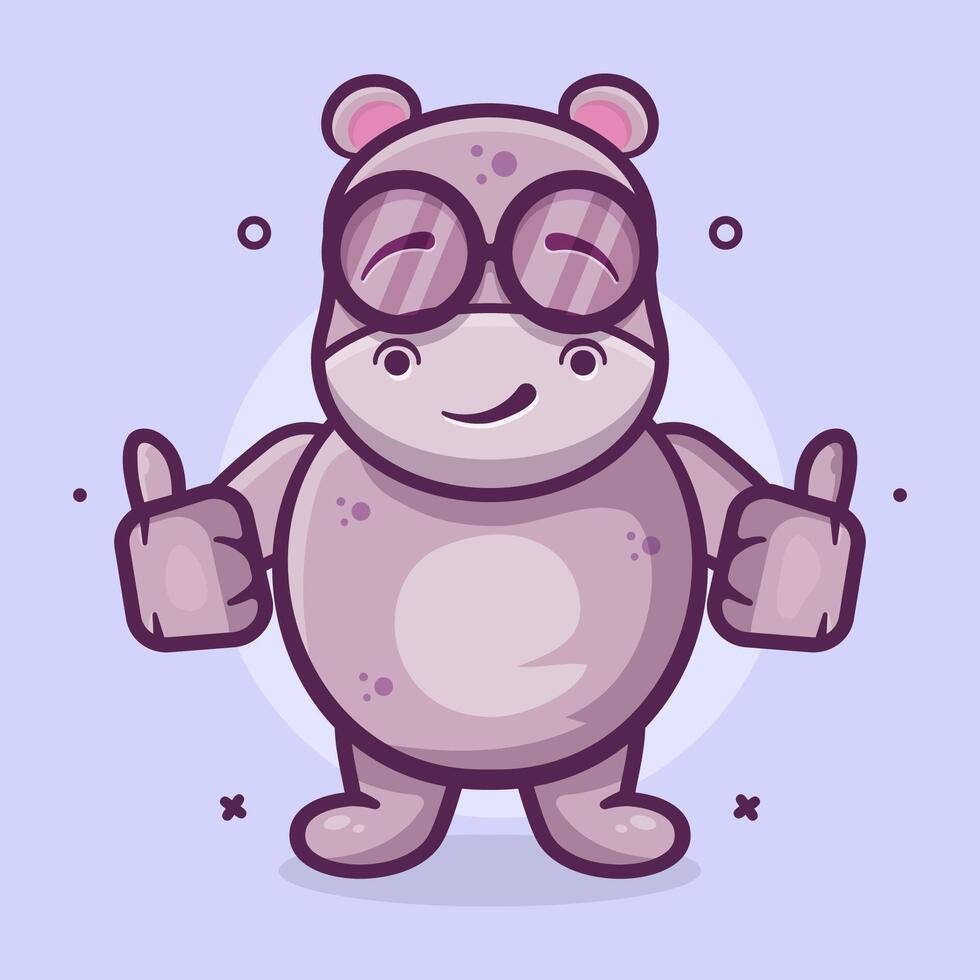 gracioso hipopótamo animal personaje mascota con pulgar arriba mano gesto aislado dibujos animados vector