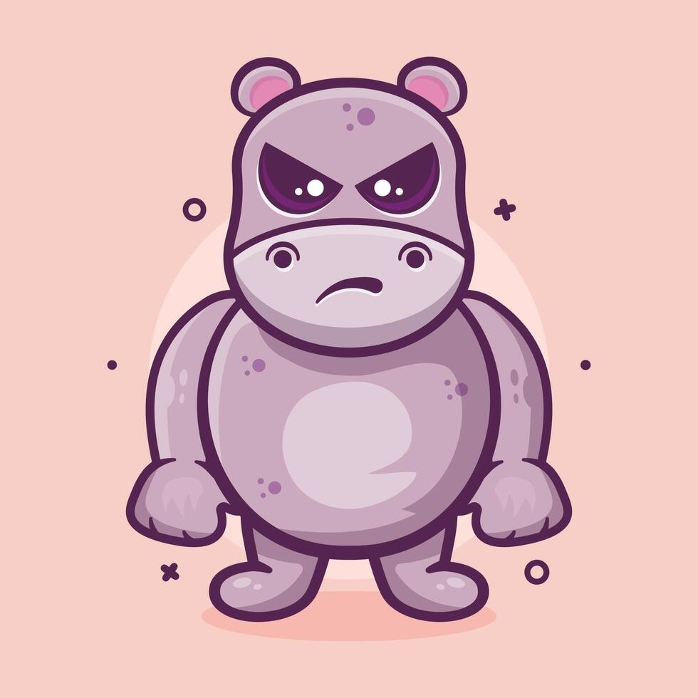 serious hippo animal character mascot with angry expression isolated cartoon vector