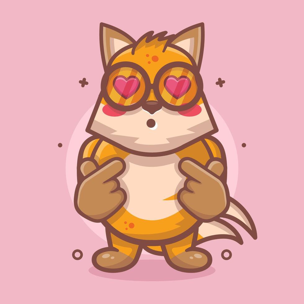kawaii fox animal character mascot with love sign hand gesture isolated cartoon vector
