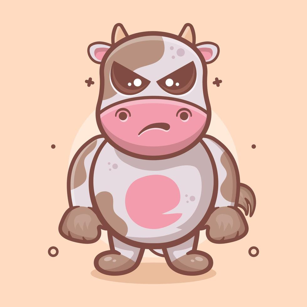 serious cow animal character mascot with angry expression isolated cartoon vector
