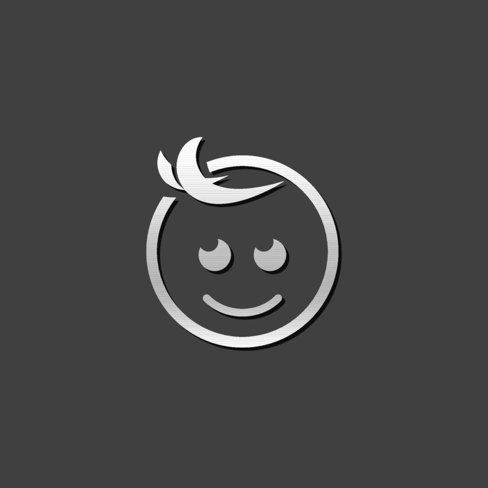 recién nacido bebé icono en metálico gris color estilo. niñito sonrisa contento adorable vector