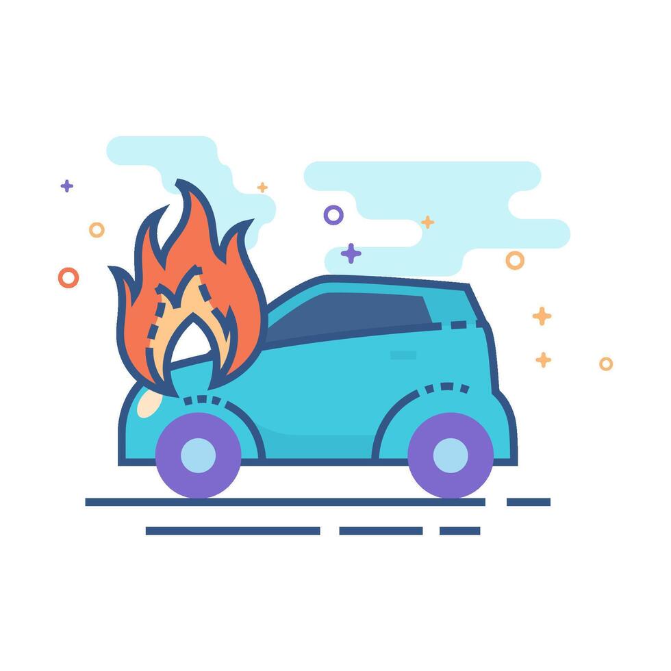 coche en fuego icono plano color estilo vector ilustración