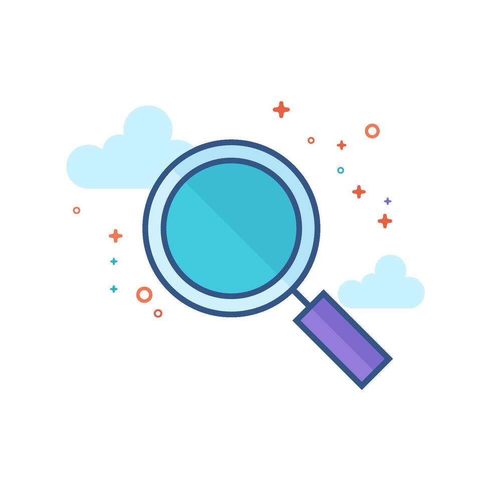 Magnifier icon in outlined flat color style. Vector illustration.