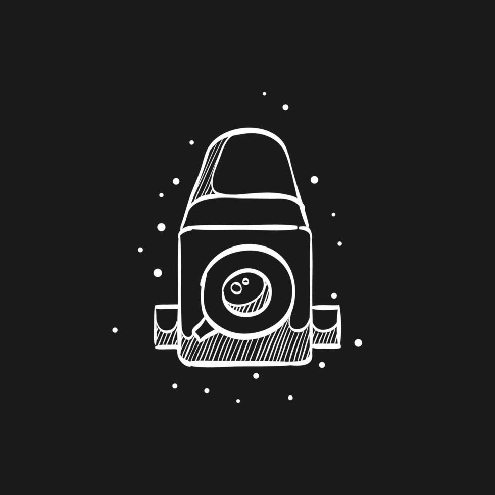Camera icon in doodle sketch lines. Vintage retro photography photo mechanical analog film shooting medium format vector
