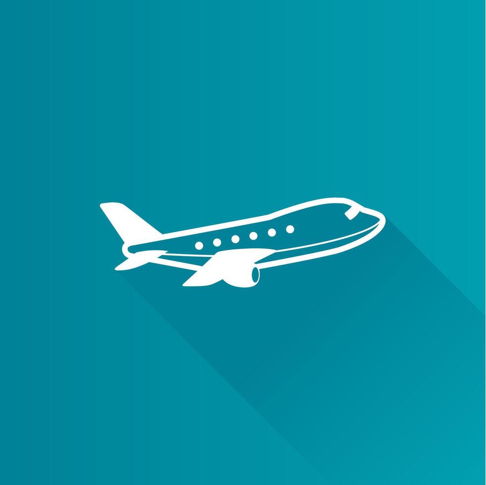 Airplane flat color icon long shadow vector illustration