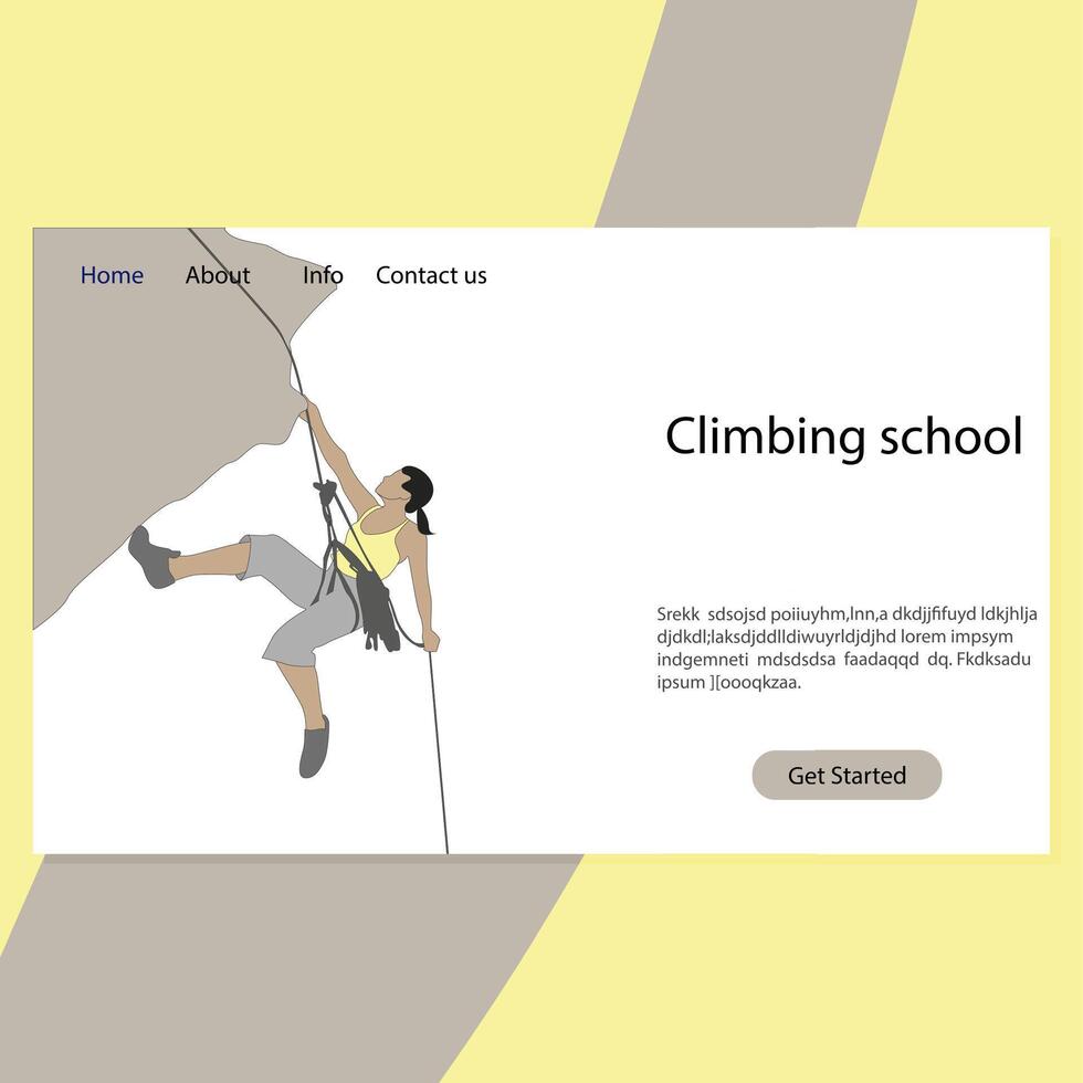 Sport climbing school landing page, extreme guide. Mountaineering service website, hanf on cliff, study climber to mountain illustration vector