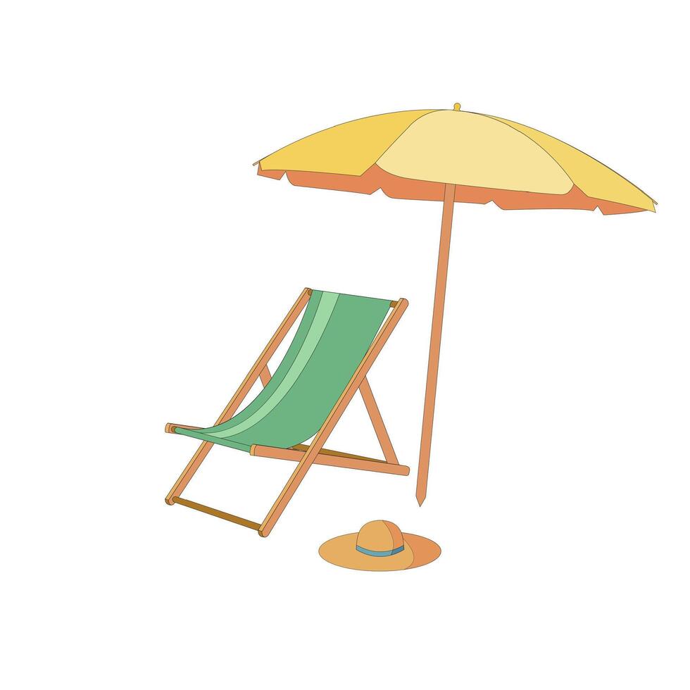 Chaise lounge with umbrella isolated, summer concept. Chaise lounge umbrella isolated for concept design. Luxury travel concept. Stylish template with colorful chaise lounge umbrella vector