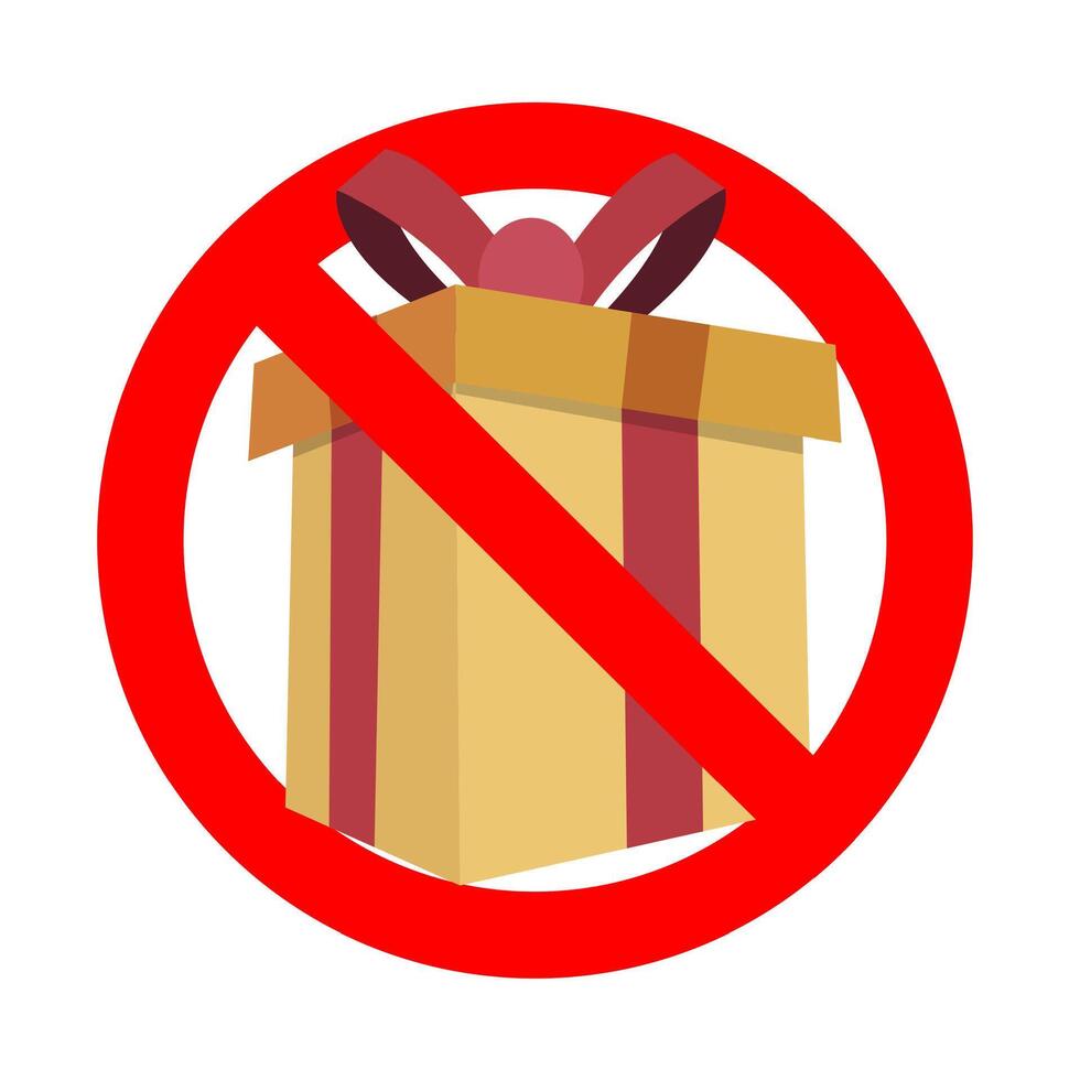 Forbidden gift box for birthday christmas and celebrating. Vector caution prohibitory present, forbidden birthday parcel illustration