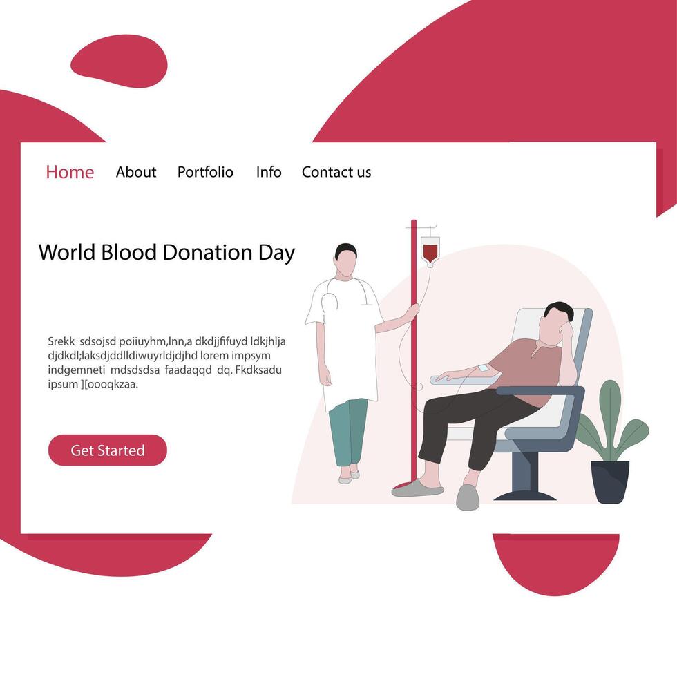 mundo sangre donación día aterrizaje página sitio web. vector sangre donar para médico centro, donante personas ayuda para cuidado de la salud ilustración