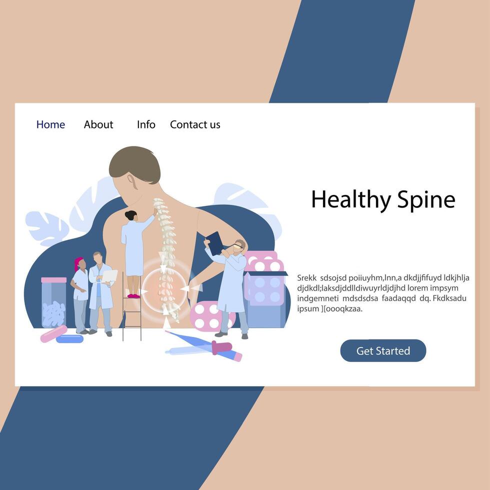 Healthy spine clinic, back therapy intervertebral hernia. Diagnosis and manual osteopathy, chiropractor alternative medical, healing and treatment back problem. Vector illustration