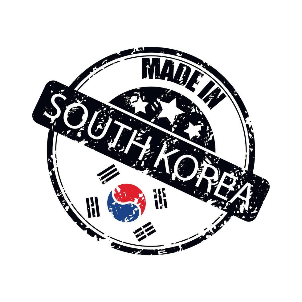 Rubber stamp, seal texture for mark item, south korea manufacturer. Mark rubber seal south korea, grunge label design. Vector illustration
