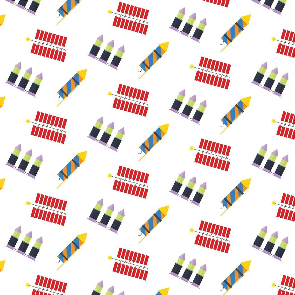 Firecrackers and petards to celebration new year and birthday background seamless pattern. Vector illustration. fireworks festival, carnival joy bright, party petard, colorful background