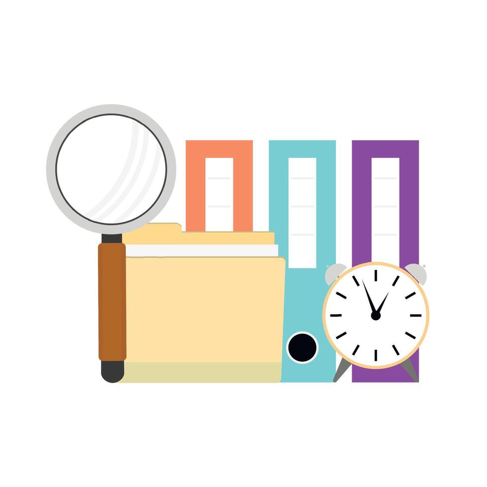 Planning and organization document flow and time management. Vector illustration. Business managment, document paper plan, research time, file organization, process flow format, control banner