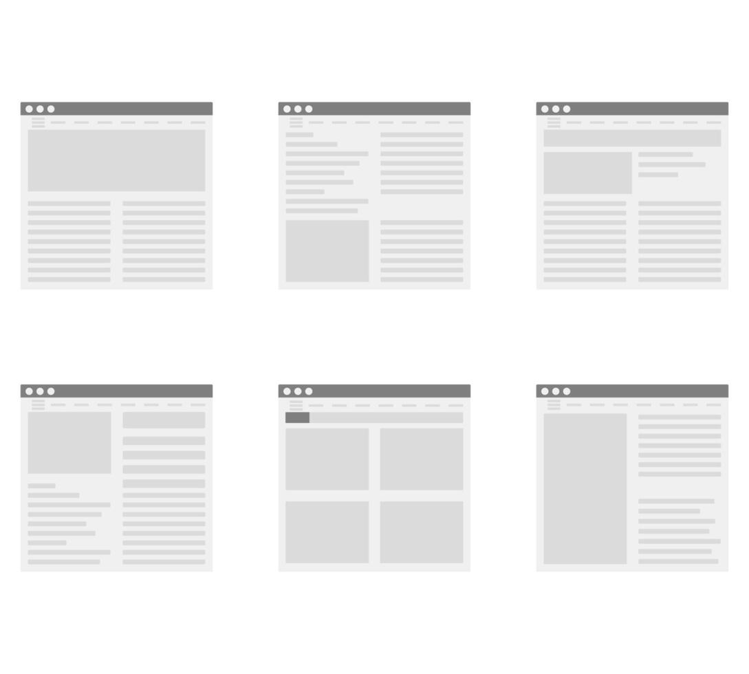 Simple web page ui and ux, flat design window with news. Layout ui and navigation wireframe window pages. Vector illustration