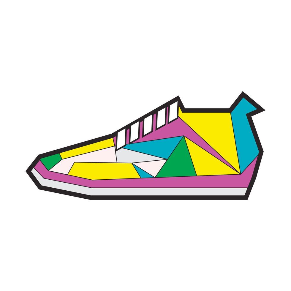 poligonal y triangular zapatillas de colores aislado en blanco antecedentes. vector, ilustración. resumen Deportes zapatillas, de moda zapatos, moderno arte, geométrico formas en bocetos triangulos vector