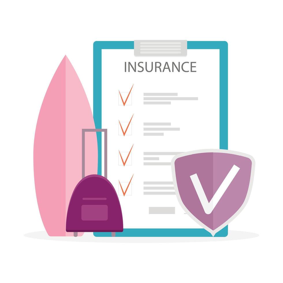 Travel insurance concept, protect holiday or journey. Insurance tourism protection policy, traveler protected and insured, travelling demand. Vector illustration