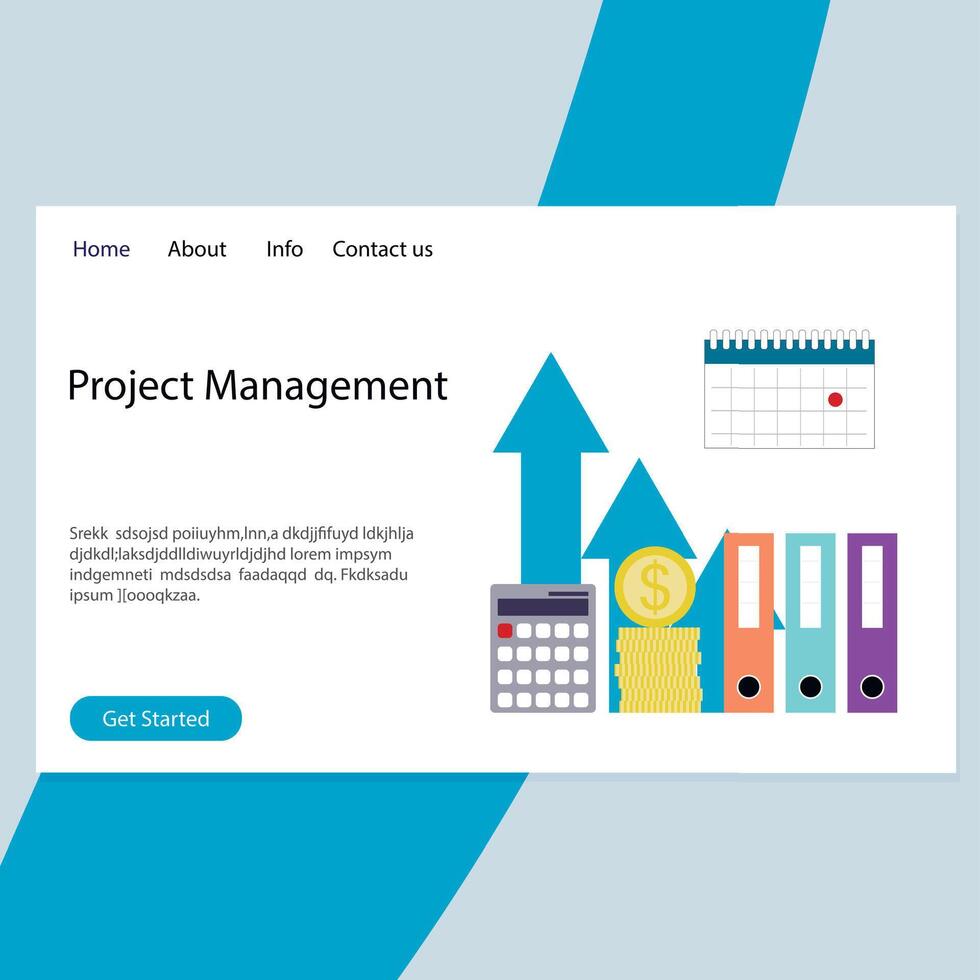 Project management service for business and start up, landing page. Vector illustartion. Business startup managment, website design, market banner, creative team work, professional data chart