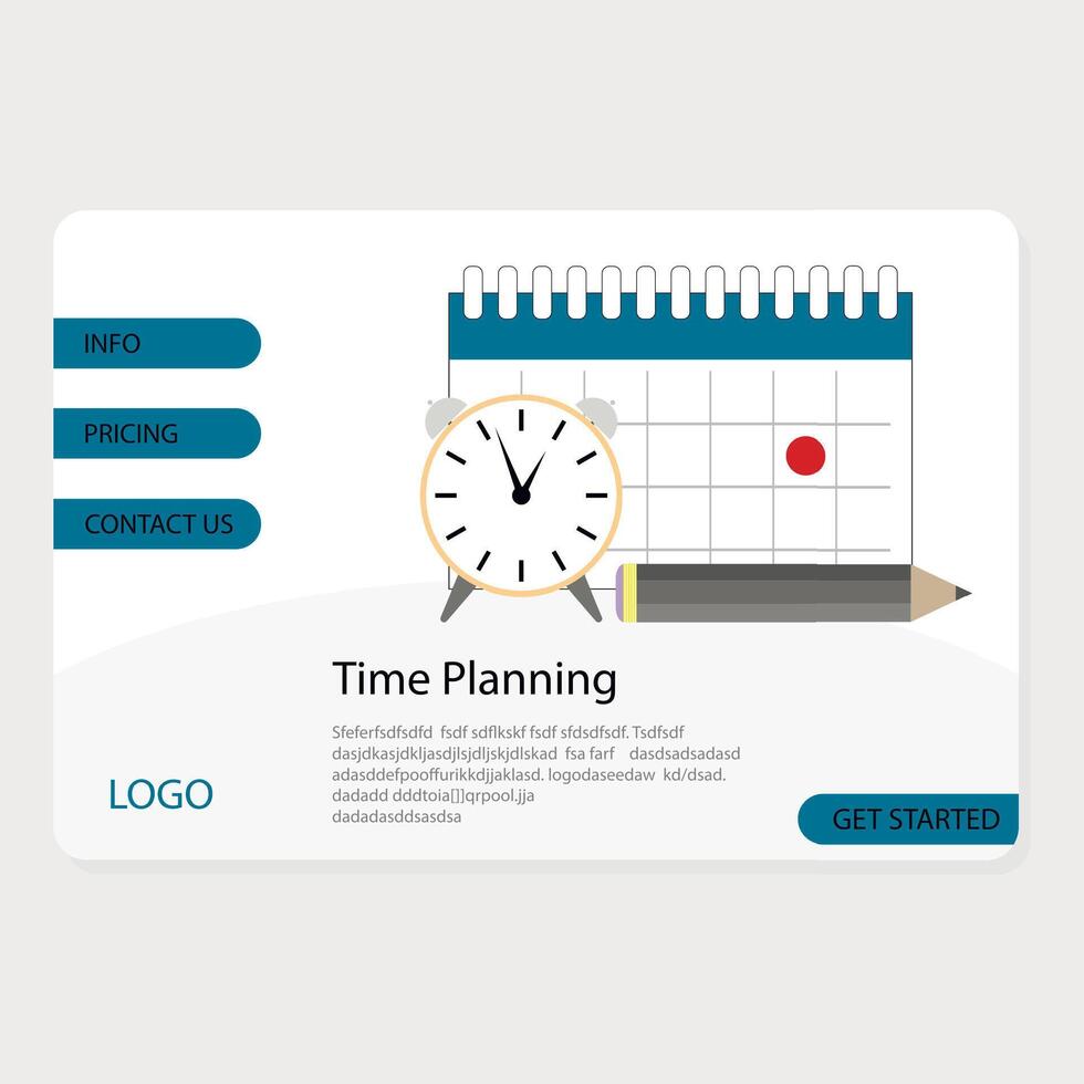 hora planificación fot negocio, mejoramiento de flujo de trabajo y controlar hora aterrizaje página. vector ilustración. planificación bandera, web trabajar, negocio concepto calendario, organizar fecha límite, equipo hora línea