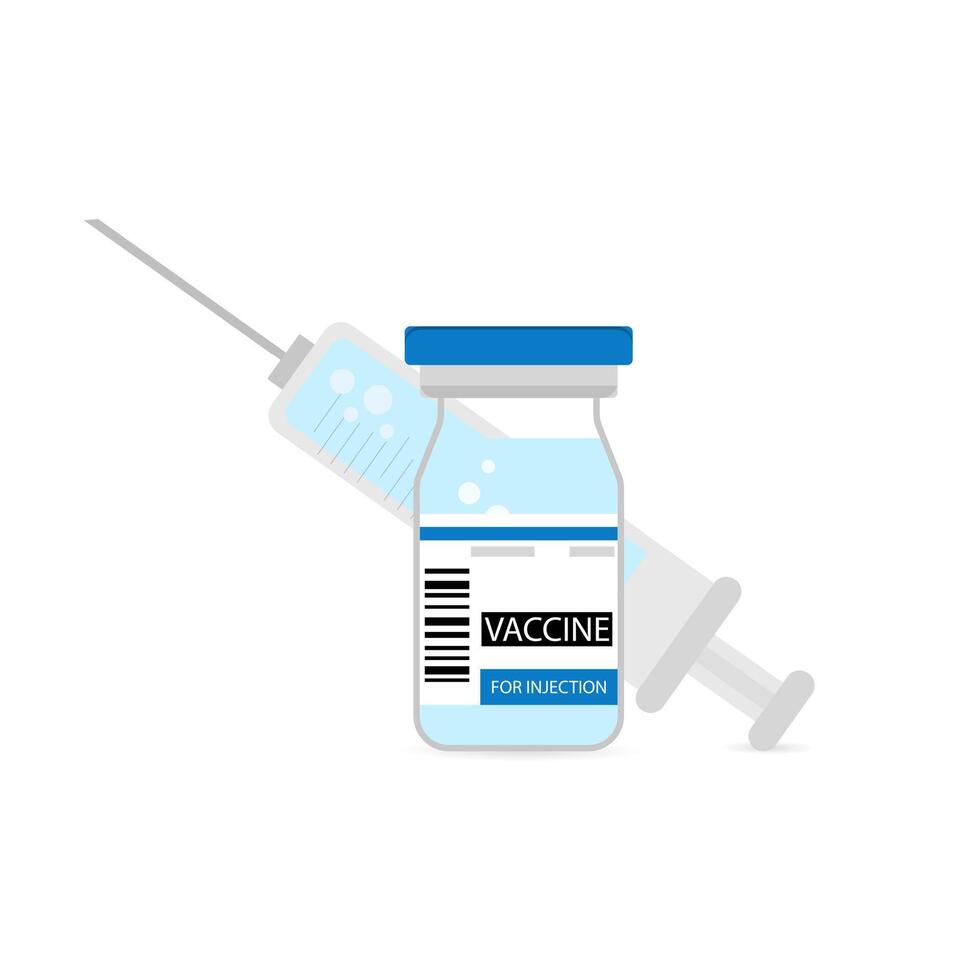 Vaccination ampoule and syringe to immune, immunization against virus influenza, microbiology cure vaccine. Vector illustration