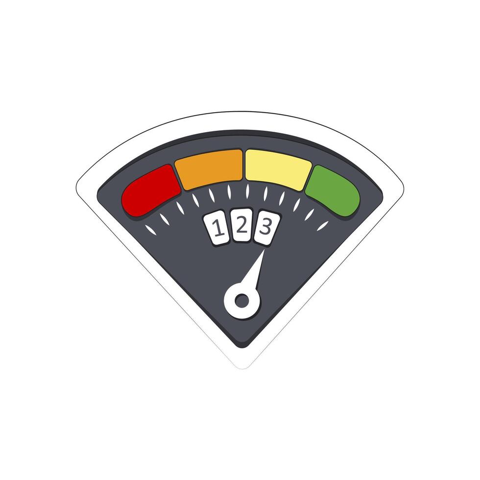 Gauge credit infographic, finance rate good, high level score, indicator to report customer rating, vector illustration. Rating satisfaction interface, rate performance scale