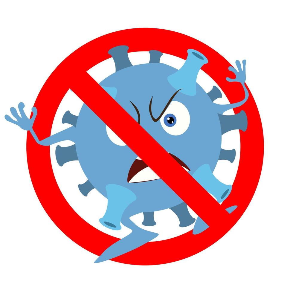 Prohibition coronavirus icon, monster virus banned. Non infected and not illness, ban micro organism. Vector illustration