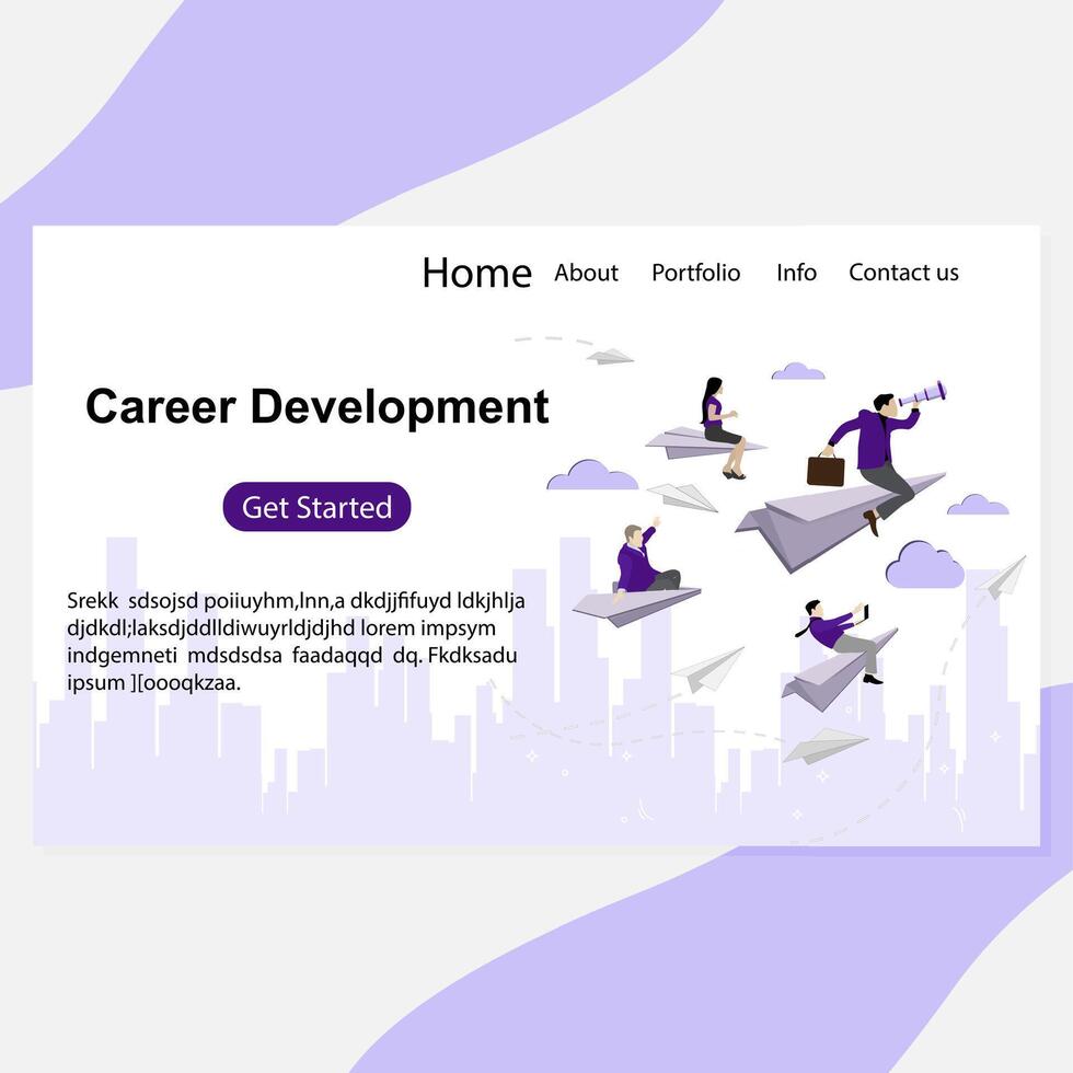 Career prospect and development landing page. Vector searching innovation opportunity, leader man challenge concept, cooperation strategy to prospects illustration