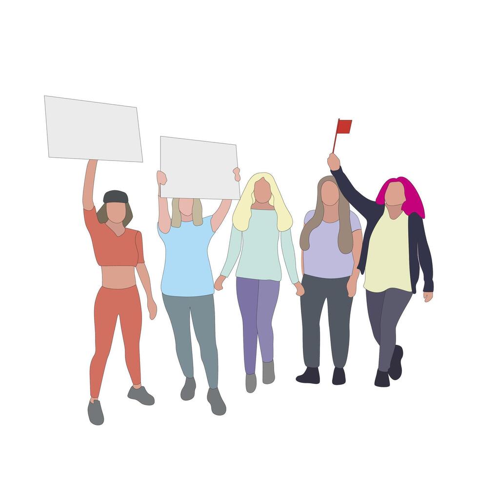 Women voting rights, politics activism, public feminist parade. Intersectional feminism manifestation, democracy action women against misogyny, public picket and fight. Vector illustration