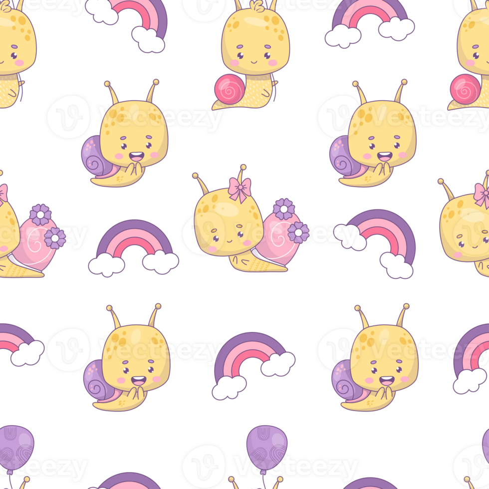 Seamless pattern with kawaii snail  stickers png