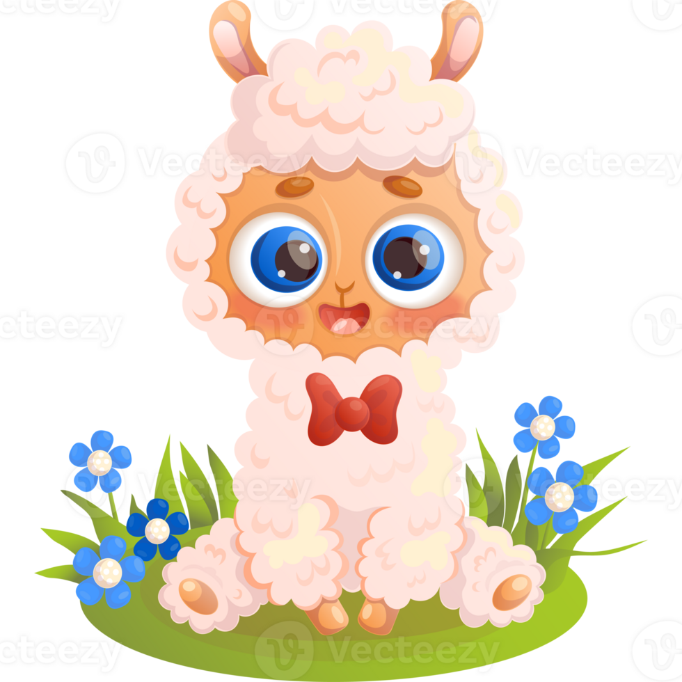 Cute  llama alpaca with  flowers png