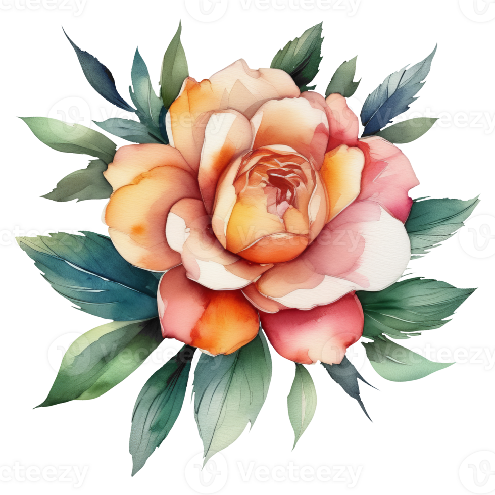 ai generado acuarela floral ilustración con vibrante colores, para Boda estacionario, saludos, fondos de pantalla, moda, transparente antecedentes. png