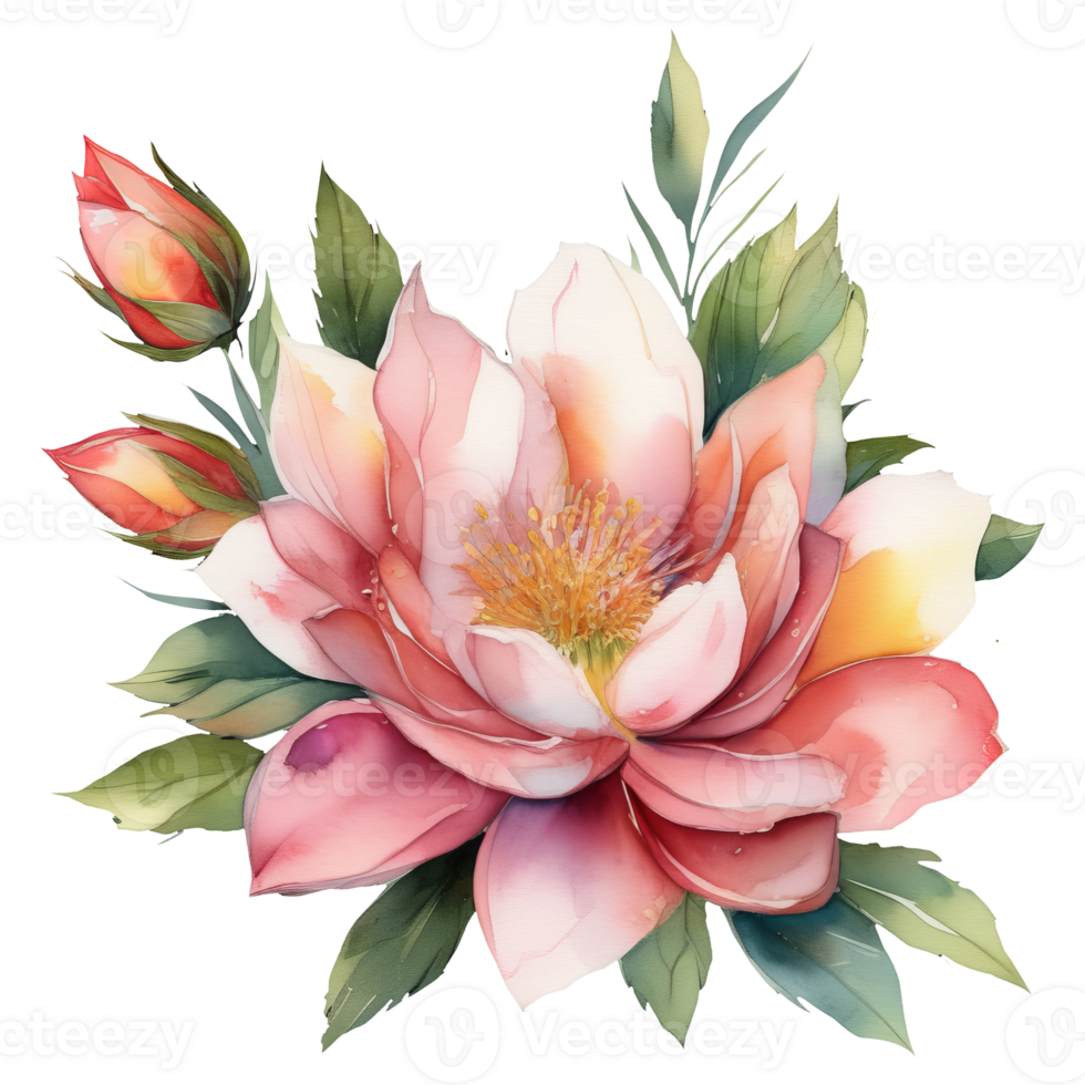 AI generated Watercolor floral illustration with vibrant colors, for wedding stationary, greetings, wallpapers, fashion, transparent background. png