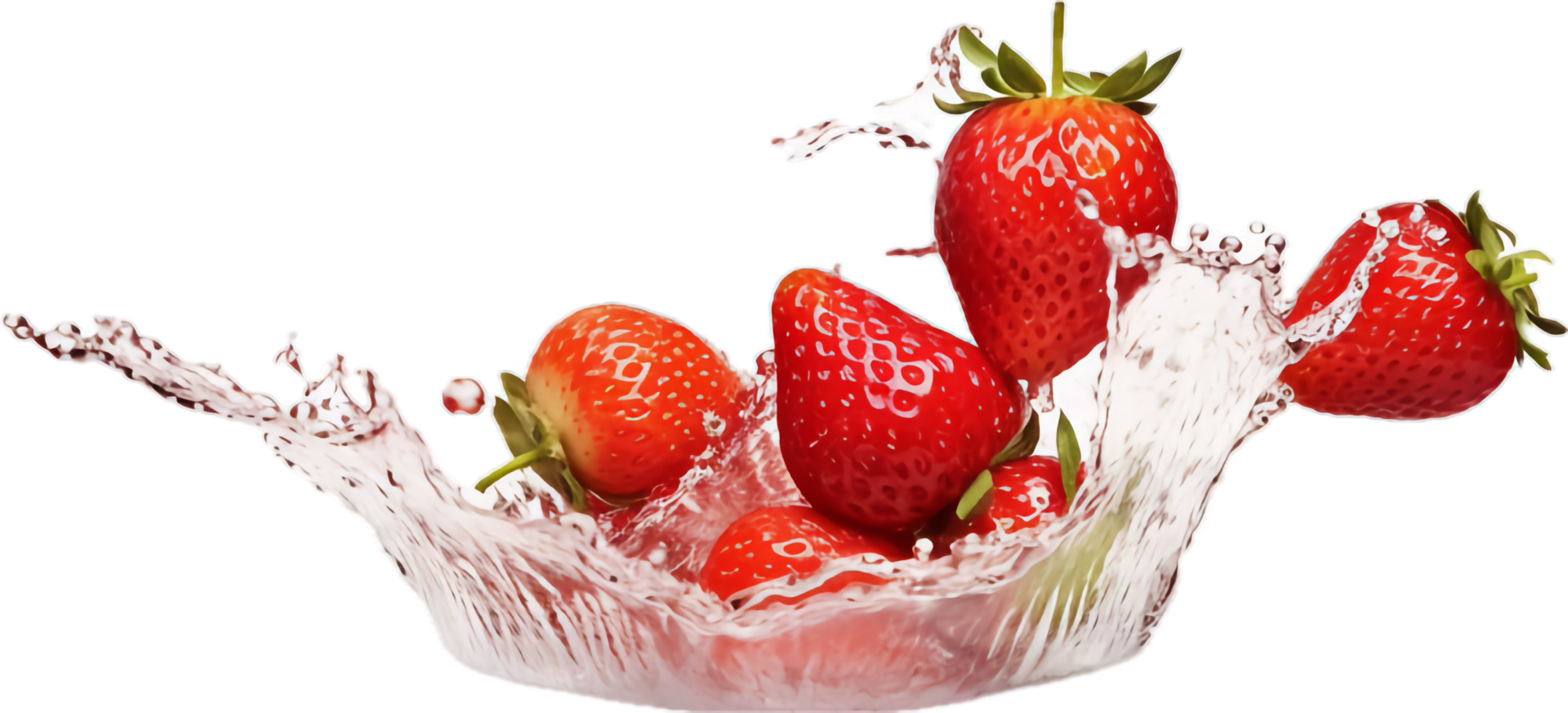 AI generated fresh strawberries falling into water with splash png