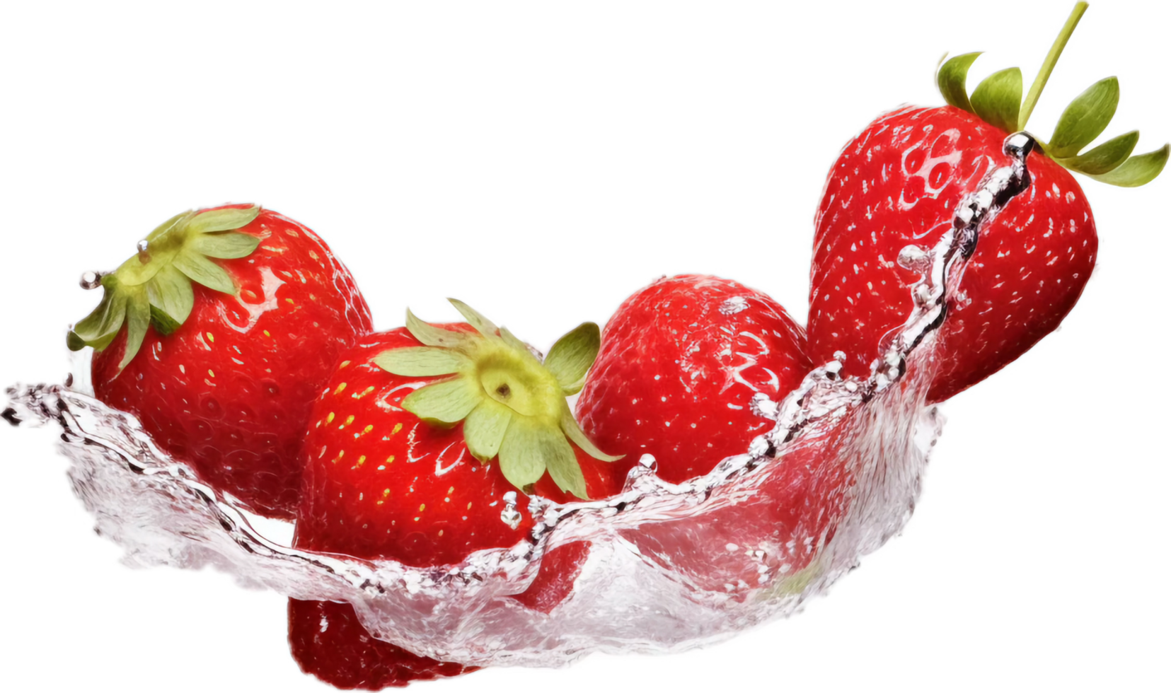 AI generated fresh strawberries falling into water with splash png