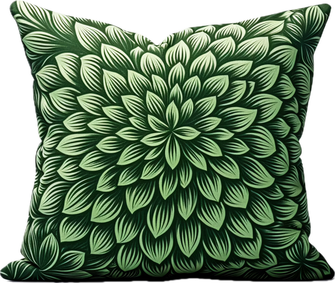 ai généré vert oreiller avec une floral modèle png