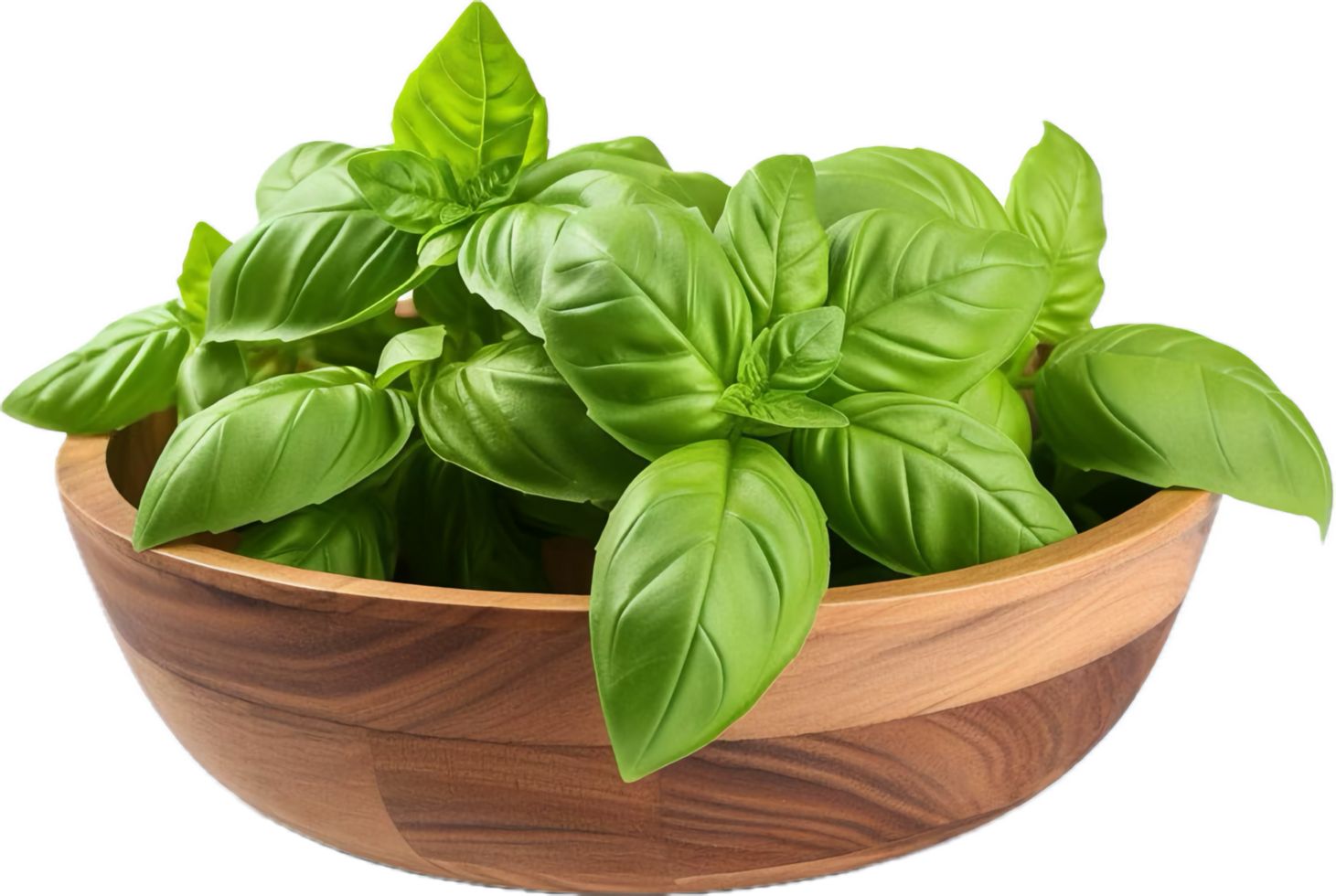 AI generated fresh basil leaves in a wooden bowl png 38064931 PNG