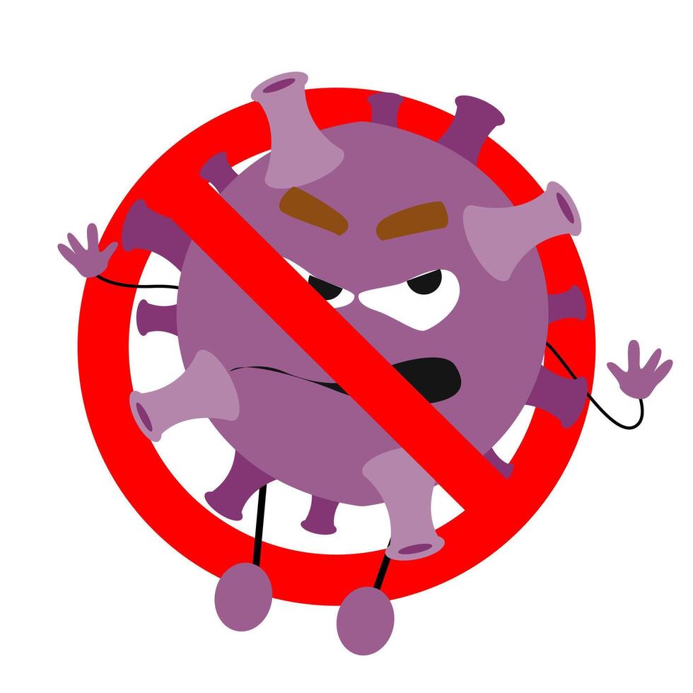 No coronavirus monster, microbe prohibition, ban epidemic outbreak, organism virus covid-19 banned. Vector corona 2019-ncov, prohibition outbreak coronavirus, forbidden influenza illustration