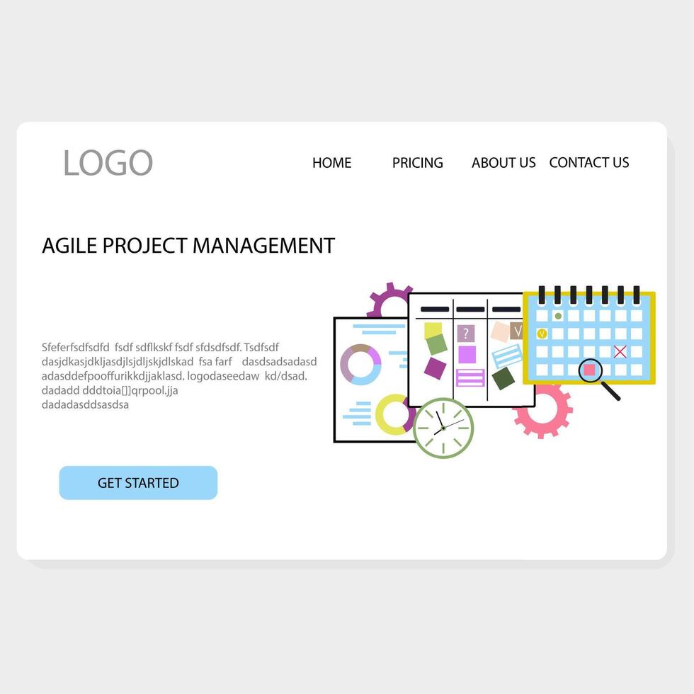 Agile project management landing page website. Illustration of methodology organization business, kanban strategy, process develop software, management model concept, vector project planning progress