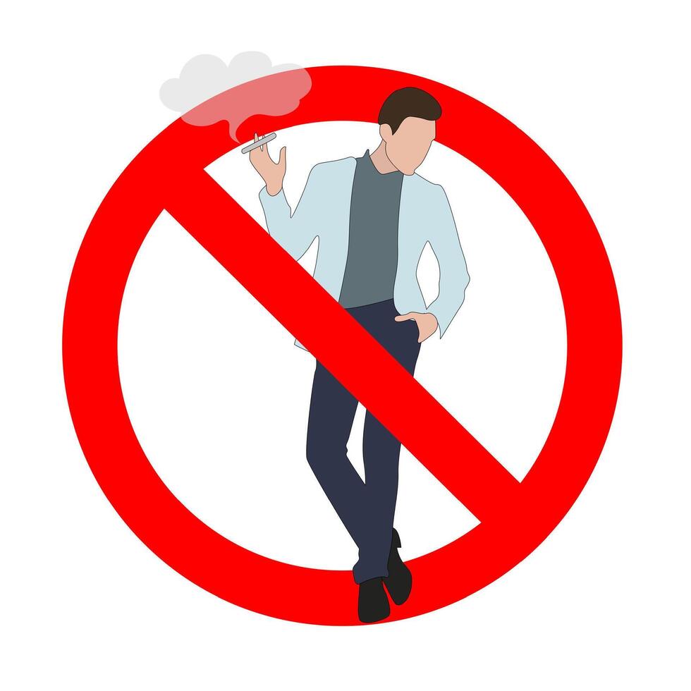 Ban smoking in public place, forbidden e-cigarette and vape, person crossed, unhealthy habit, prohibit and interdiction smoking vector