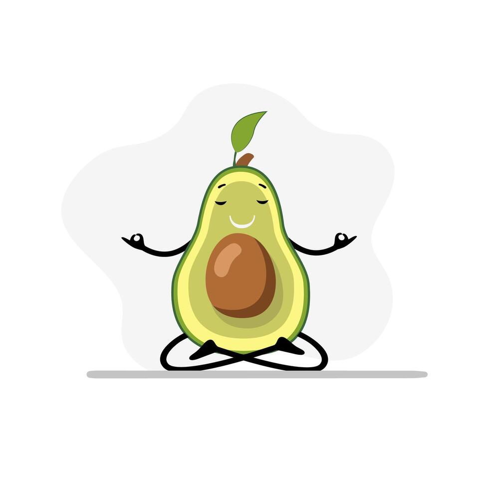 aguacate haciendo yoga, calma meditación y Derecha respirar. vecor concepto concentración y relajación, meditando sesión, dieta armonía, yoga palta, asana pacífico ilustración vector