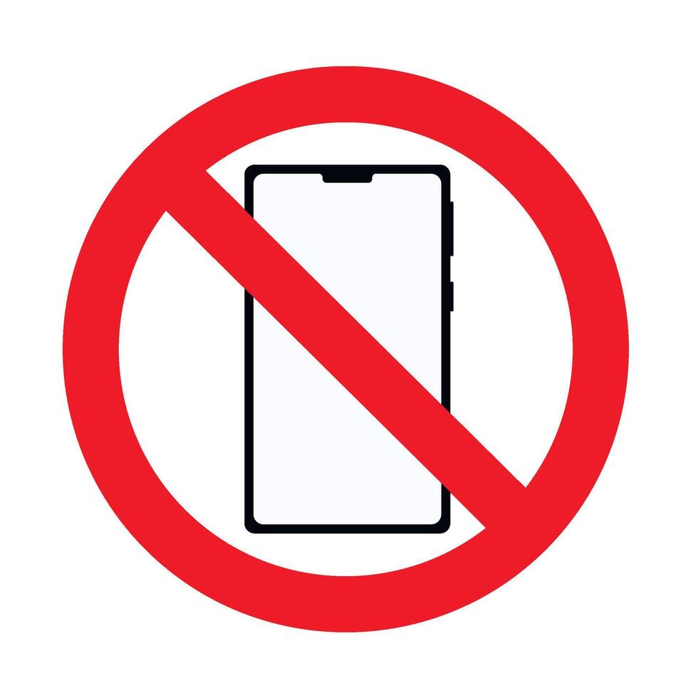 Zone free from smartphones, avoid digital dementia icon concept. Digital dementia, free mobile smartphone, forbidden phone, stop online communication, prohibited telephone. Vector illustration