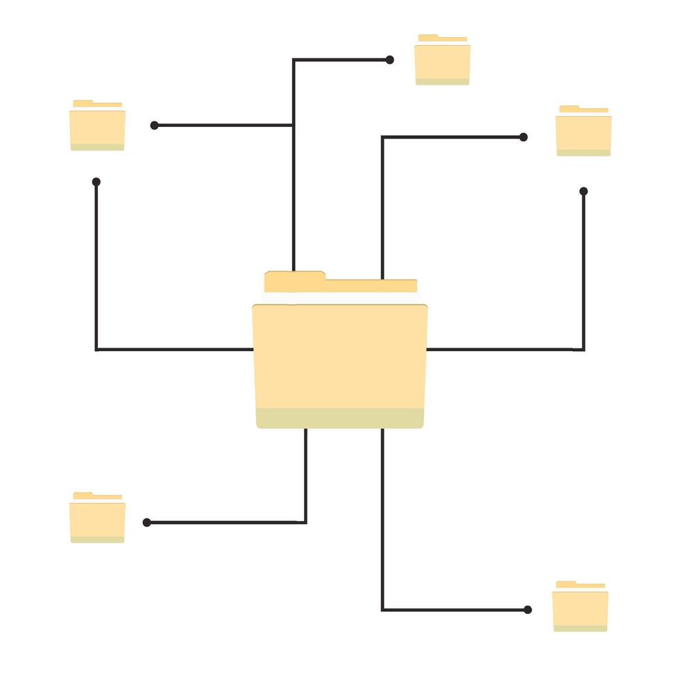 Work cloud network, document flow and synchronization chart. Vector chart document network graph, business structure connection folders, flow data local illustration