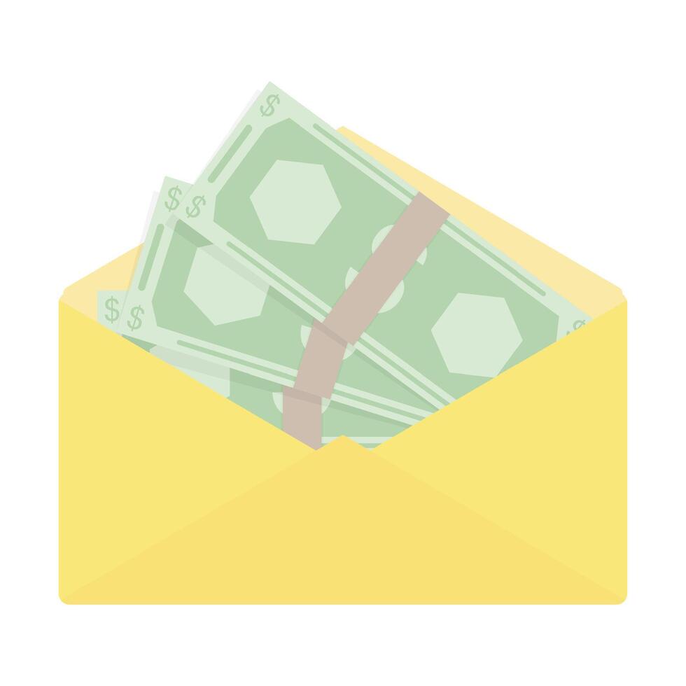 Stacks of money in envelope. Wage monthly or annual salary. Untax cash or bribe. Vector minimum compensate savings illustration, bribe or income