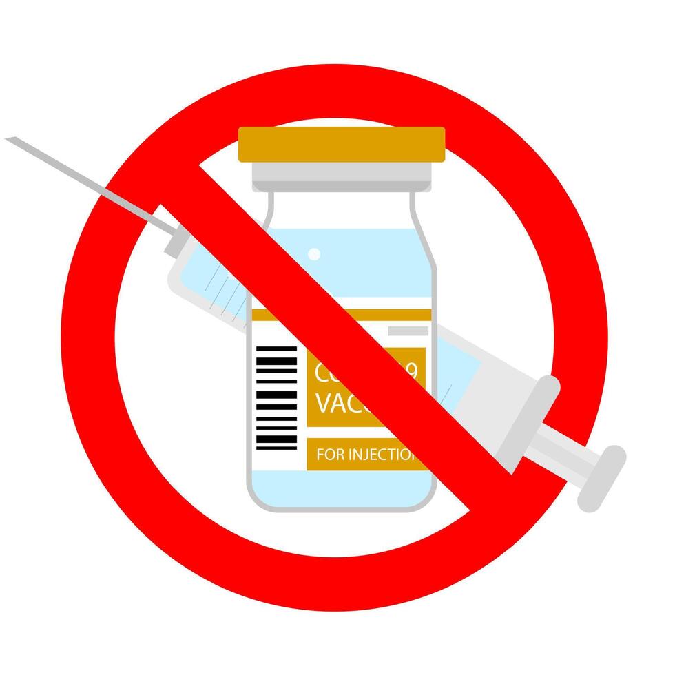 Against vaccination banner, vector warning immunization syringe ban, mark alert forbid injection illustration. Opposition to vaccines