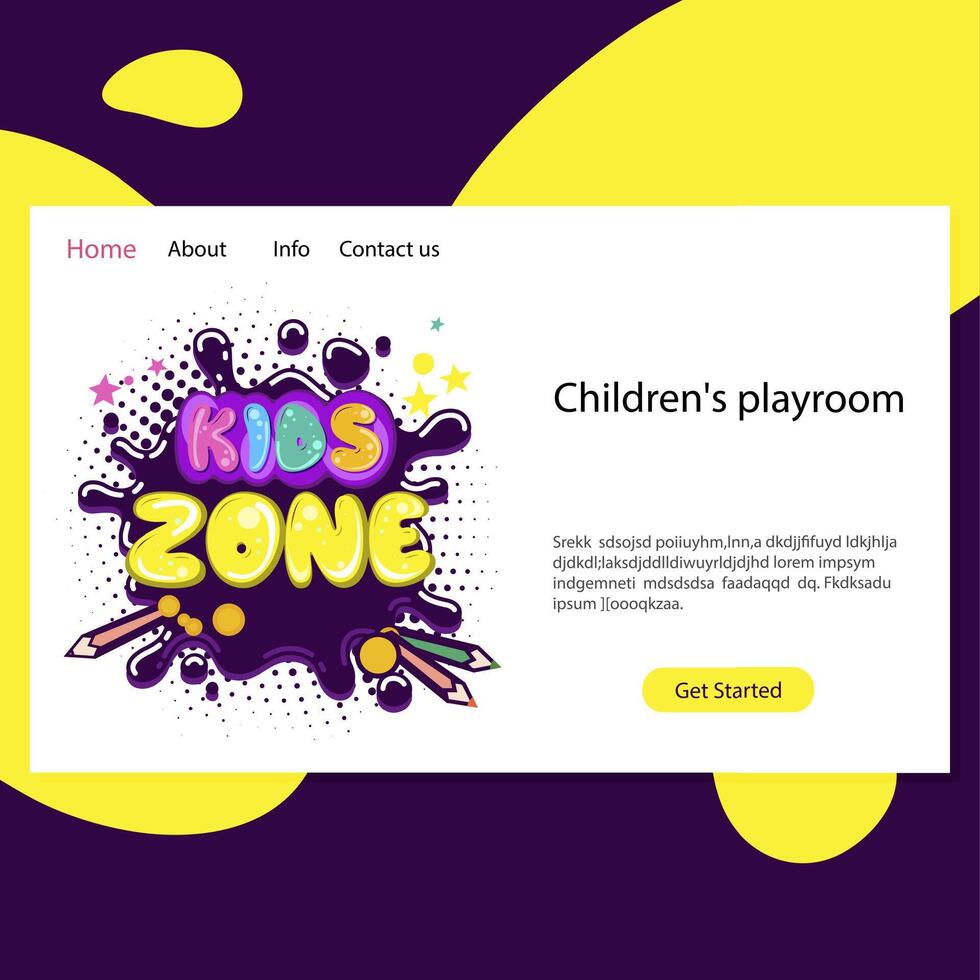 Landing page playroom, website homepage kid zone and place for game and childish entertainment, playground area park to kids activity. Vector illustration